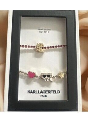 Karl Lagerfeld Set of 2 Charm Bracelets - Pink & Gold Nwt